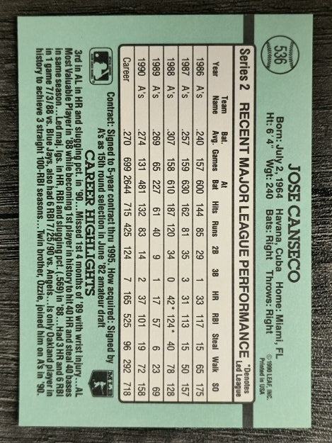 1991 Donruss #536 Jose Canseco