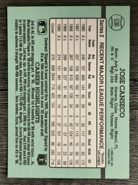 1991 Donruss #536 Jose Canseco