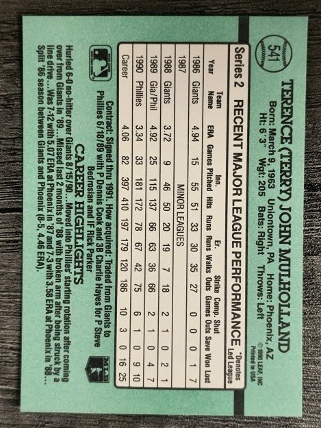 1991 Donruss #541 Terry Mulholland