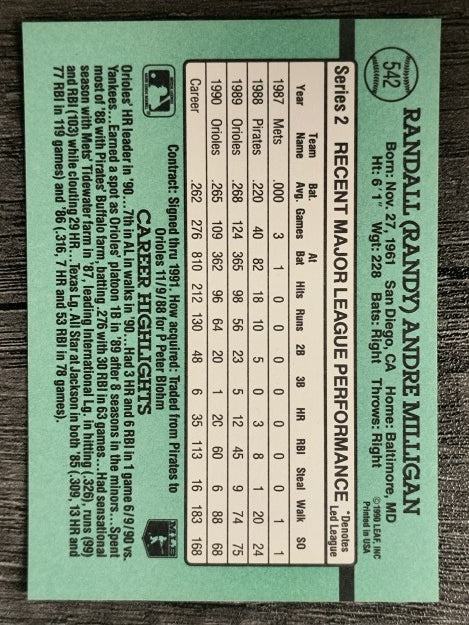 1991 Donruss #542 Randy Milligan