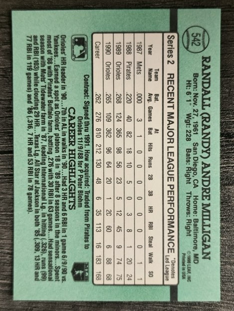 1991 Donruss #542 Randy Milligan