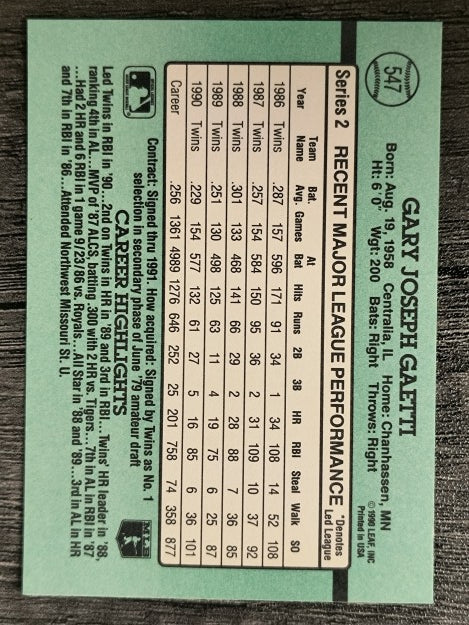 1991 Donruss #547 Gary Gaetti