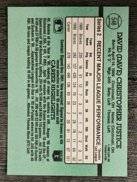 1991 Donruss #548 Dave Justice