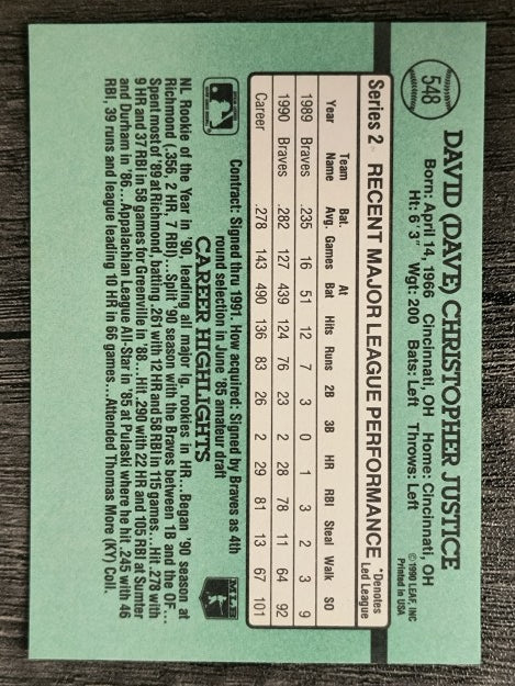 1991 Donruss #548 Dave Justice