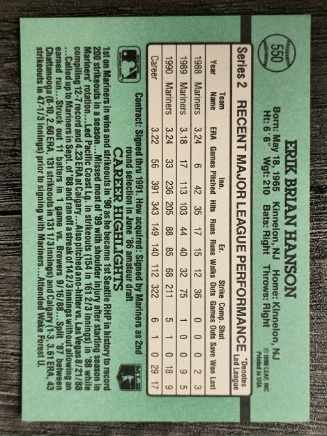 1991 Donruss #550 Erik Hanson