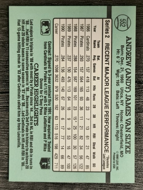 1991 Donruss #552 Andy Van Slyke