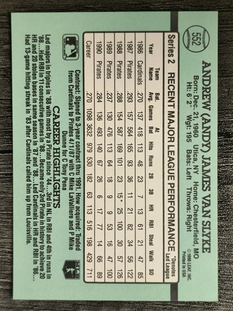 1991 Donruss #552 Andy Van Slyke