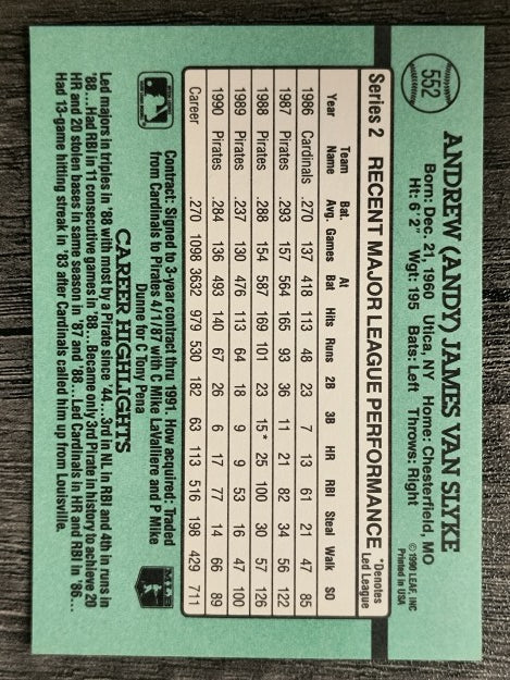 1991 Donruss #552 Andy Van Slyke