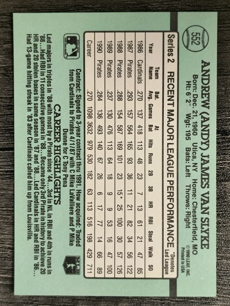 1991 Donruss #552 Andy Van Slyke