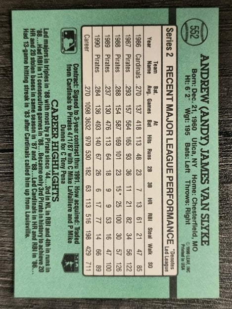 1991 Donruss #552 Andy Van Slyke