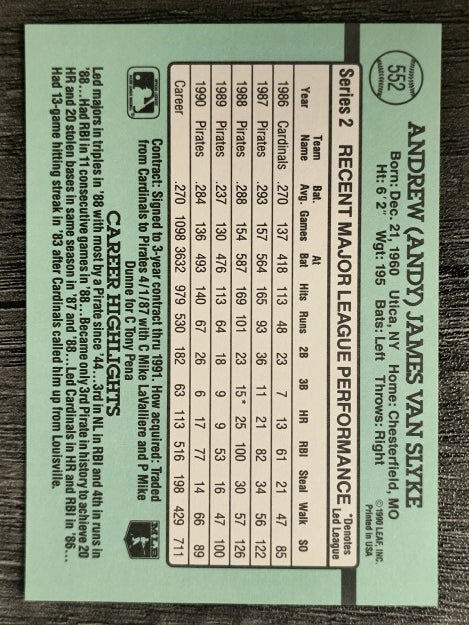 1991 Donruss #552 Andy Van Slyke