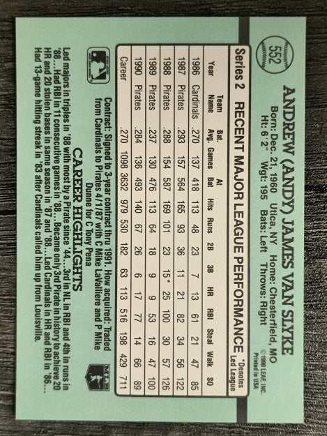 1991 Donruss #552 Andy Van Slyke