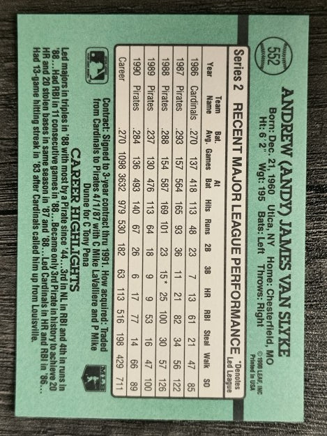1991 Donruss #552 Andy Van Slyke