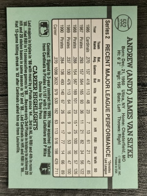 1991 Donruss #552 Andy Van Slyke
