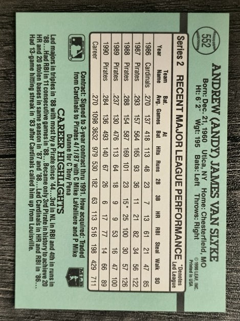 1991 Donruss #552 Andy Van Slyke