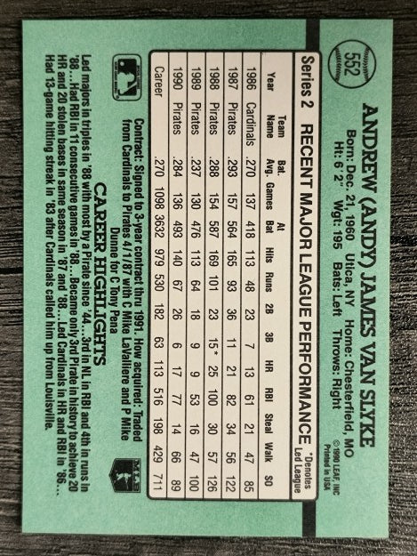 1991 Donruss #552 Andy Van Slyke