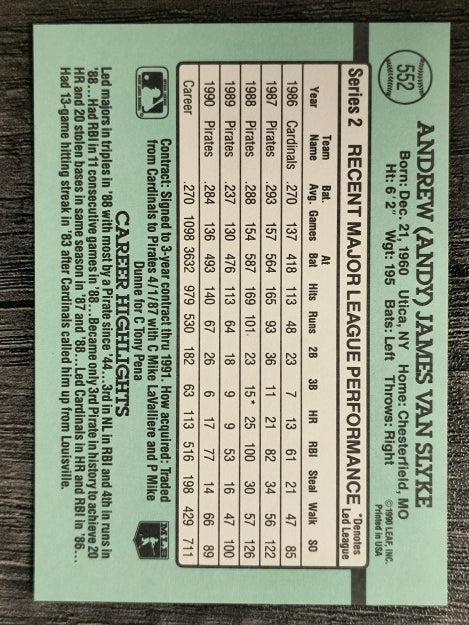 1991 Donruss #552 Andy Van Slyke