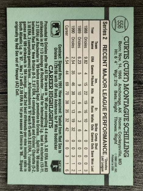 1991 Donruss #556 Curt Schilling