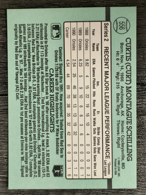 1991 Donruss #556 Curt Schilling