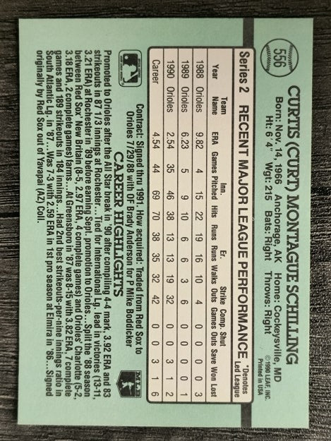 1991 Donruss #556 Curt Schilling