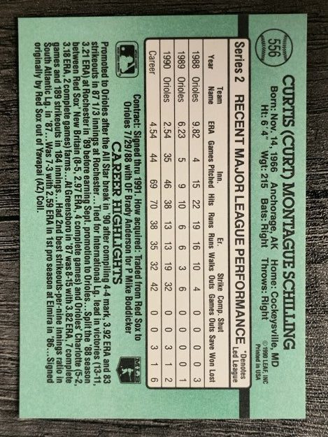 1991 Donruss #556 Curt Schilling