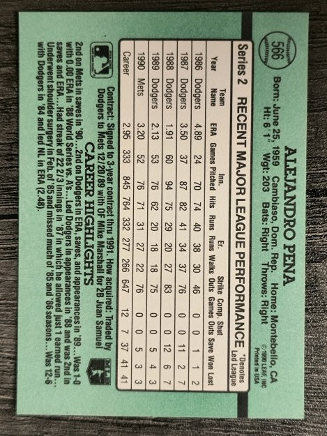 1991 Donruss #566 Alejandro Pena