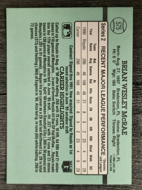1991 Donruss #575 Brian McRae RC