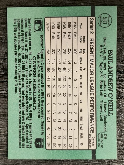 1991 Donruss #583 Paul O'Neill