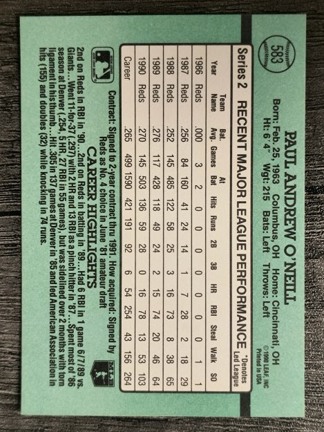 1991 Donruss #583 Paul O'Neill