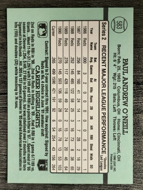 1991 Donruss #583 Paul O'Neill