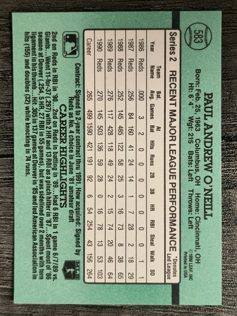 1991 Donruss #583 Paul O'Neill