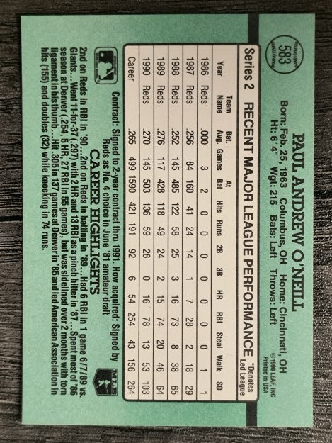 1991 Donruss #583 Paul O'Neill