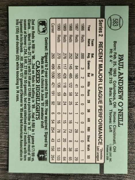 1991 Donruss #583 Paul O'Neill