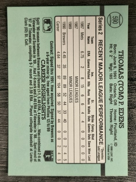 1991 Donruss #590 Tom Edens RC