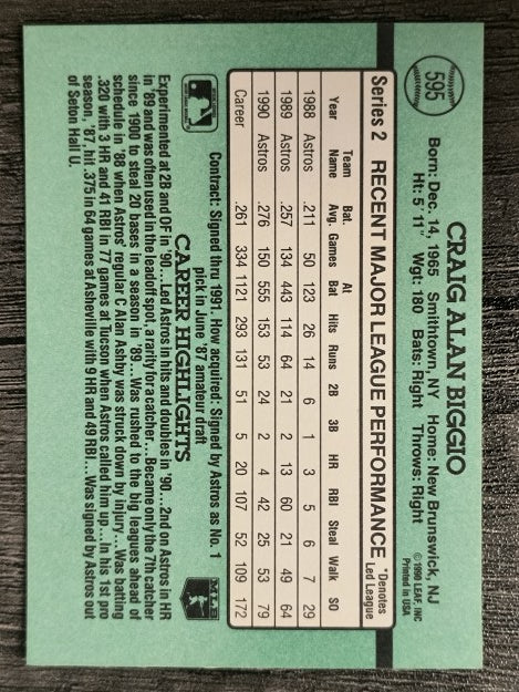 1991 Donruss #595 Craig Biggio