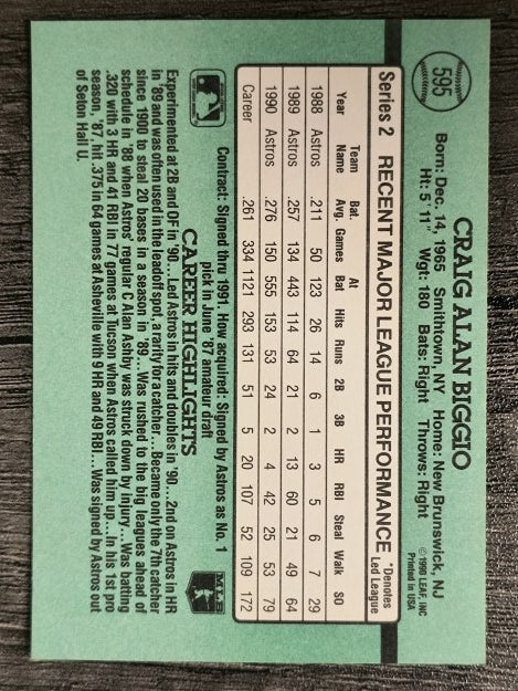 1991 Donruss #595 Craig Biggio