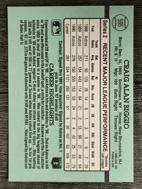 1991 Donruss #595 Craig Biggio