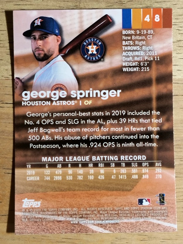 2020 Stadium Club Chrome #48 George Springer