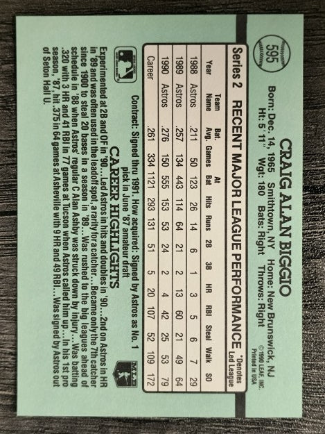 1991 Donruss #595 Craig Biggio