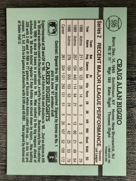 1991 Donruss #595 Craig Biggio