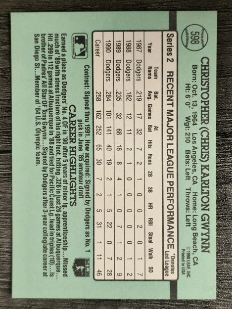 1991 Donruss #598 Chris Gwynn