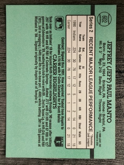 1991 Donruss #602 Jeff Manto