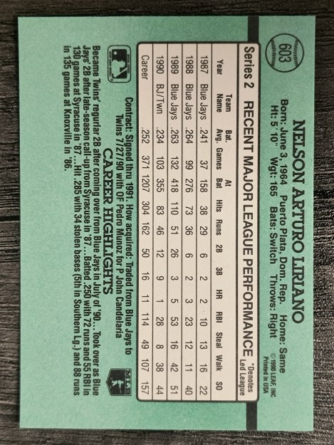 1991 Donruss #603 Nelson Liriano