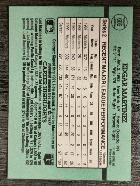 1991 Donruss #606 Edgar Martinez