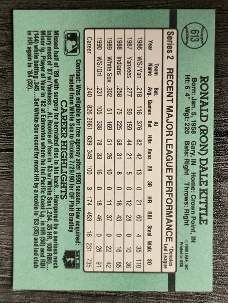 1991 Donruss #613 Ron Kittle