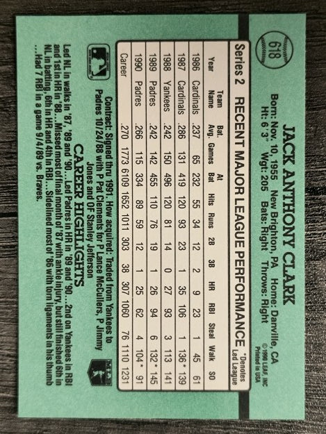 1991 Donruss #618 Jack Clark