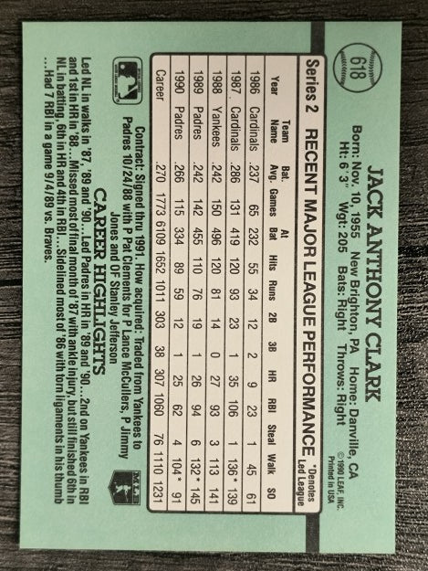 1991 Donruss #618 Jack Clark