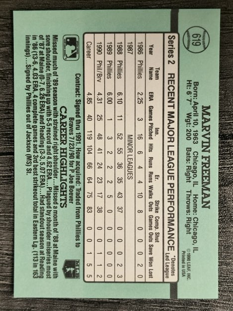 1991 Donruss #619 Marvin Freeman