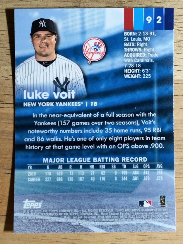 2020 Stadium Club Chrome #92 Luke Voit