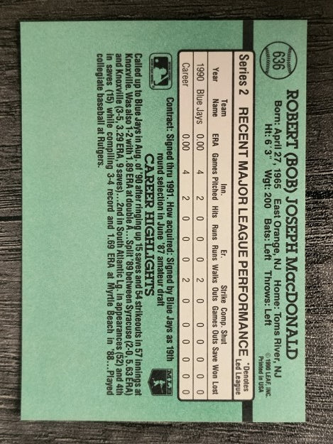 1991 Donruss #636 Bob MacDonald RC